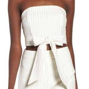 NORDSTROM White Stripe Crop Top with Tie